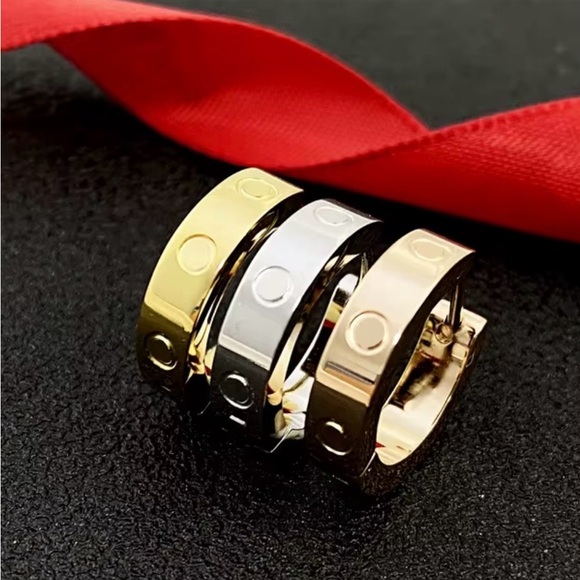 Gold Designer-Inspired Love earrings. 18kt gold plated stainless steel hoop - Picture 3 of 3